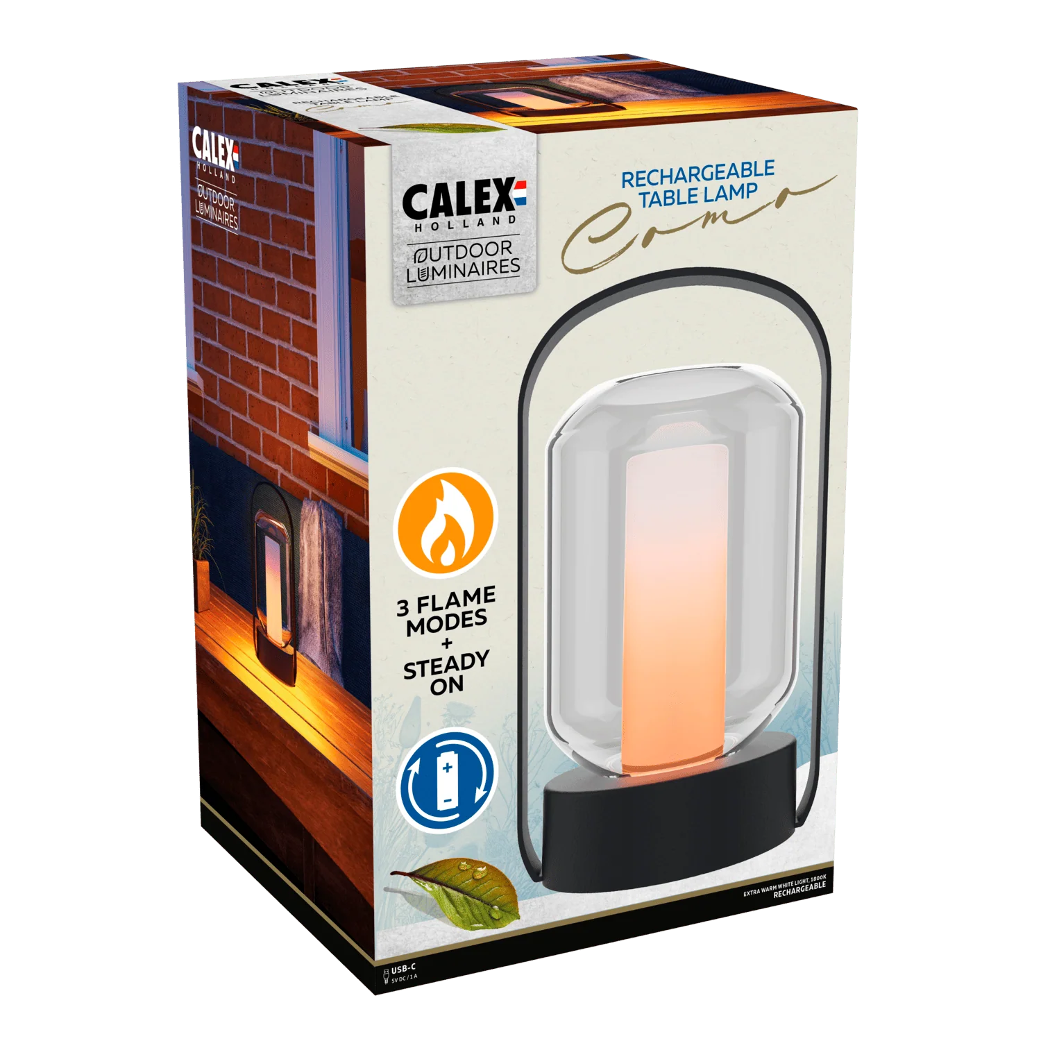 Calex - Como - Table Lantern - Flame - Black - Image 3