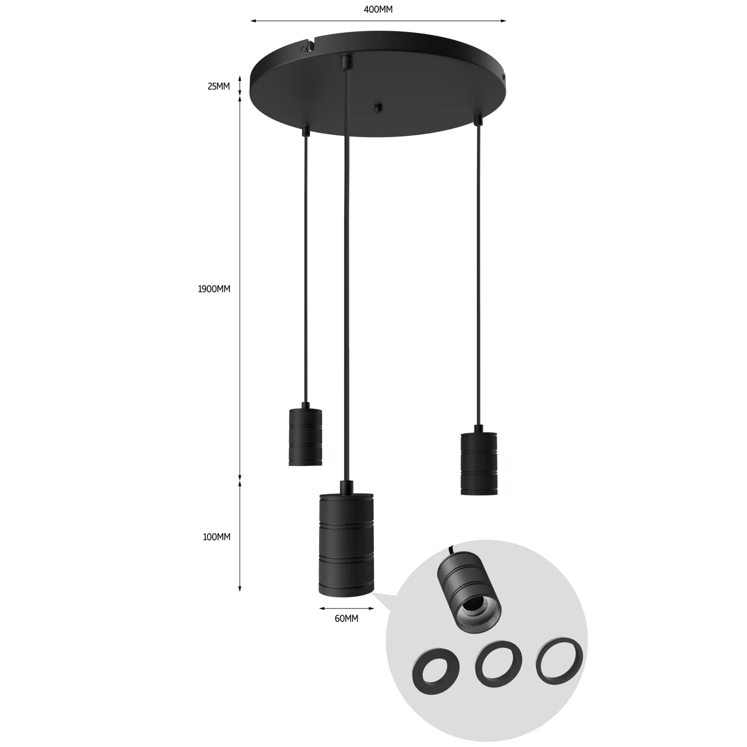 Calex Hanging Lamp Round - 3x E27 - 40cm - Black - Image 4