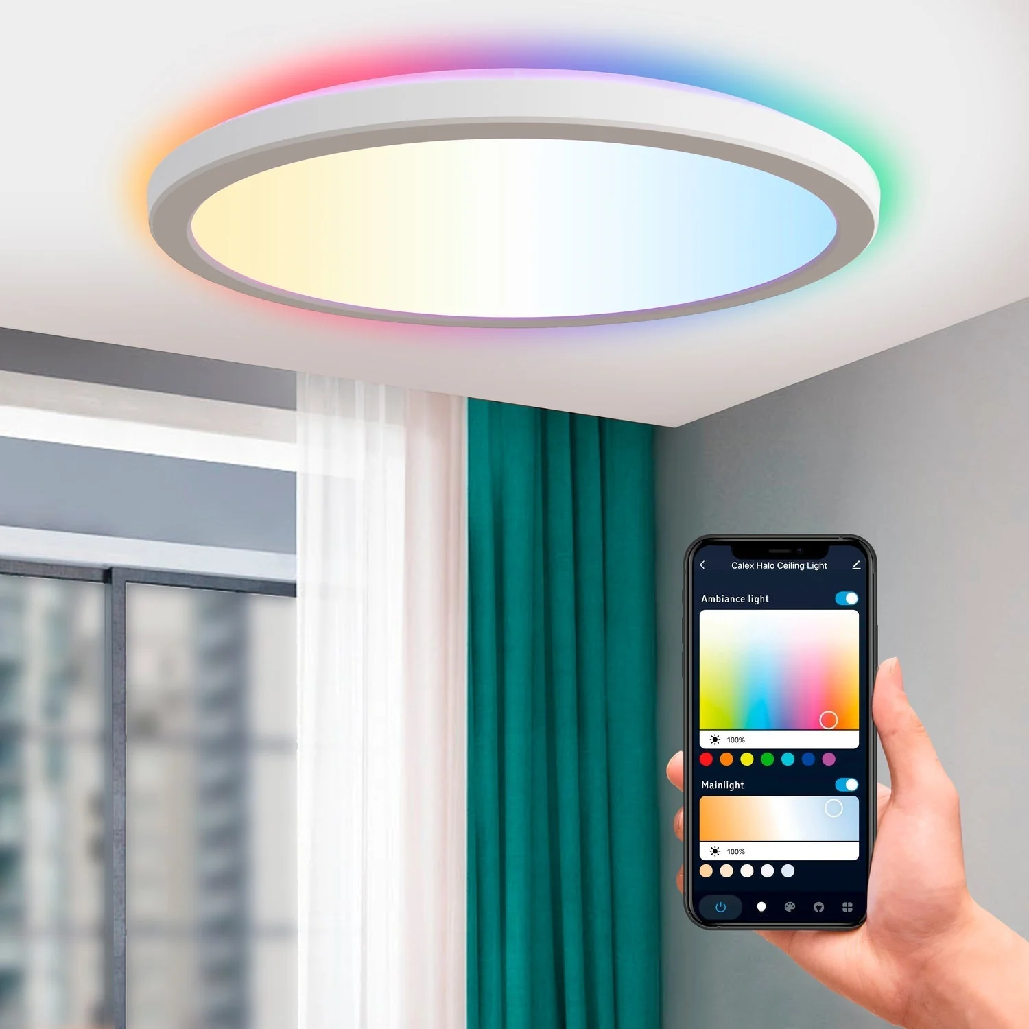 Calex Smart Halo Ceiling Light - 30cm - RGB + CCT - White - Image 3
