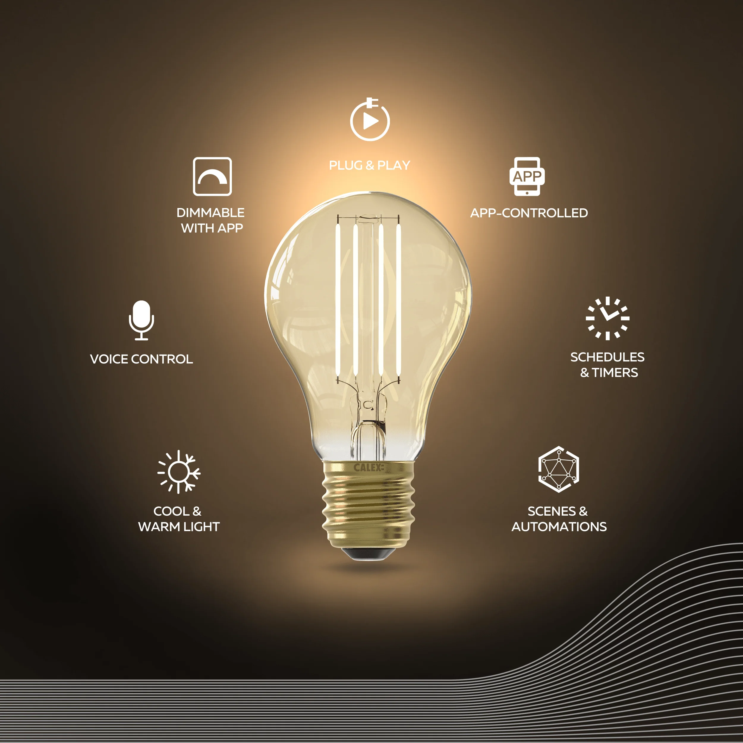 Calex Smart LED Bulb - E27 - Filament - A60 - CCT - Gold - Image 3