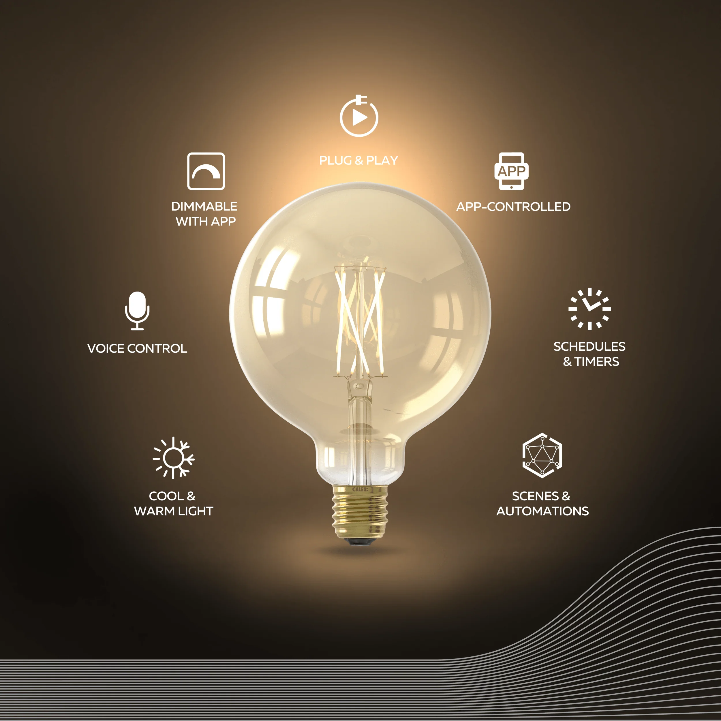 Calex Smart LED Bulb - E27 - Filament - G125 - CCT - Gold - Image 3