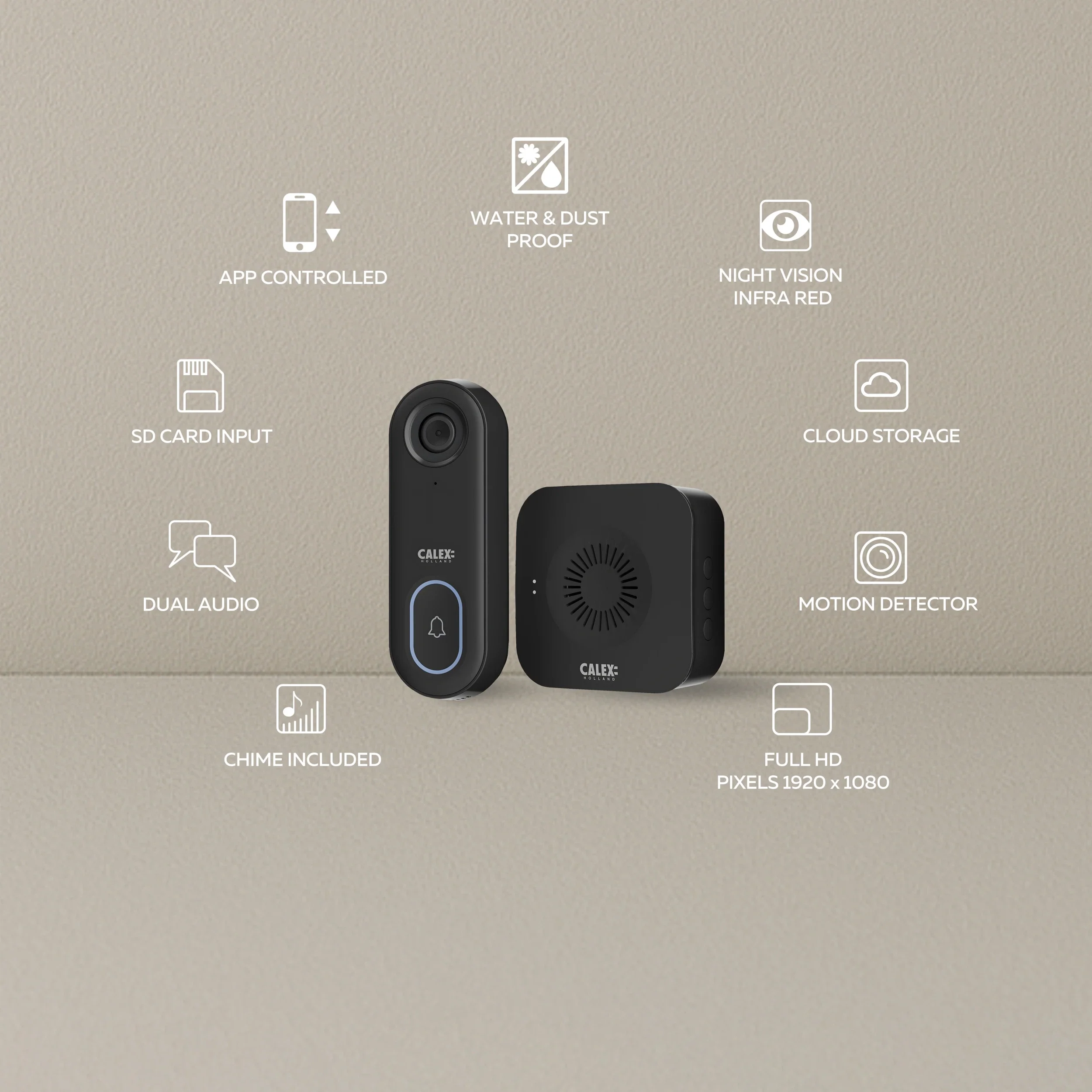 Calex Smart Video Doorbell - 1080P - Black - Image 3