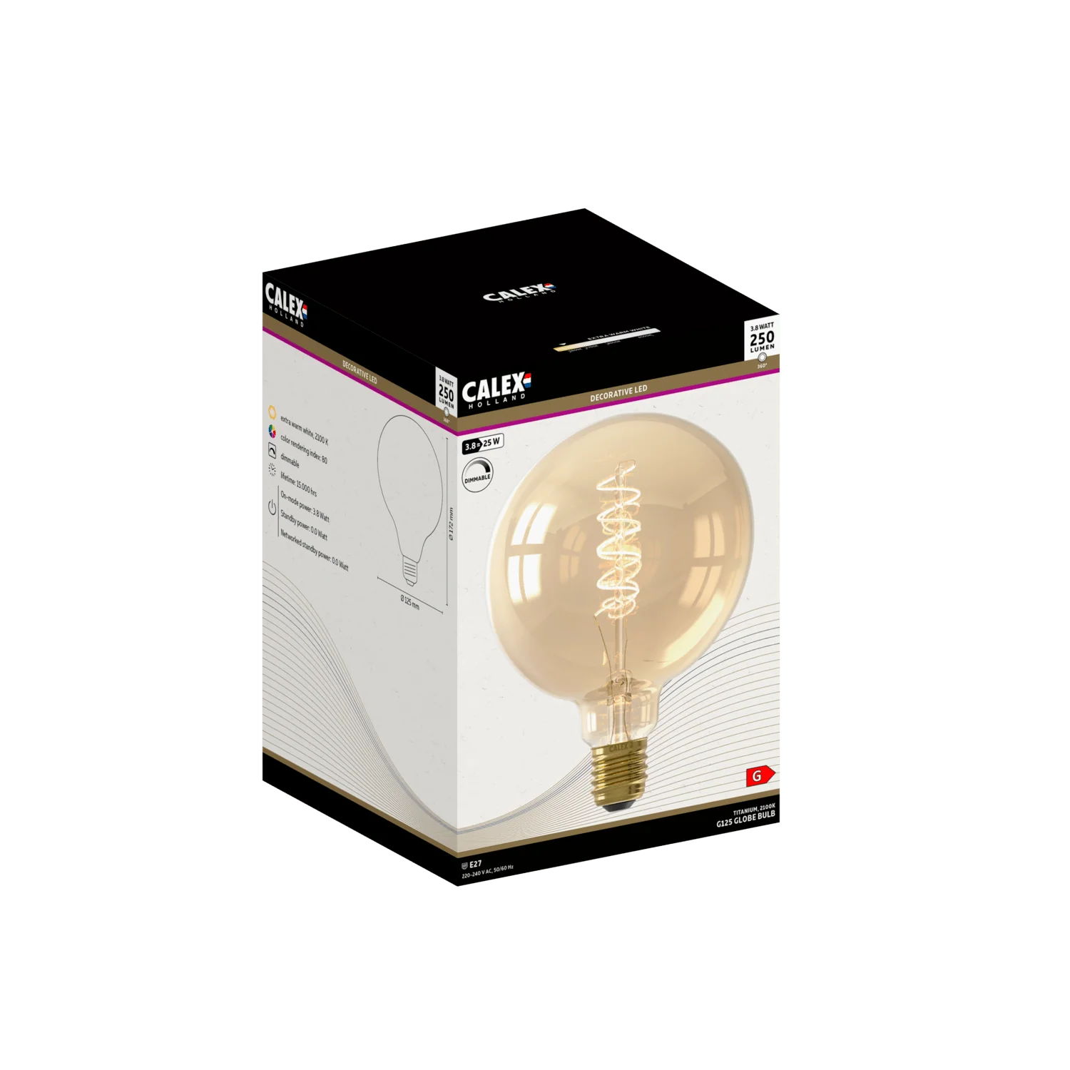 Calex Spiral Filament LED Bulb - E27 - G125 - Gold - Image 3
