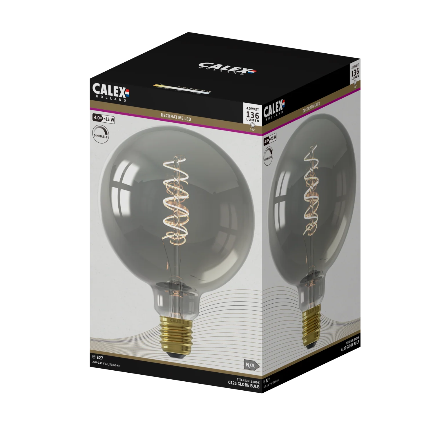 Calex Spiral Filament LED Bulb - E27 - G125 - Titanium - Image 3