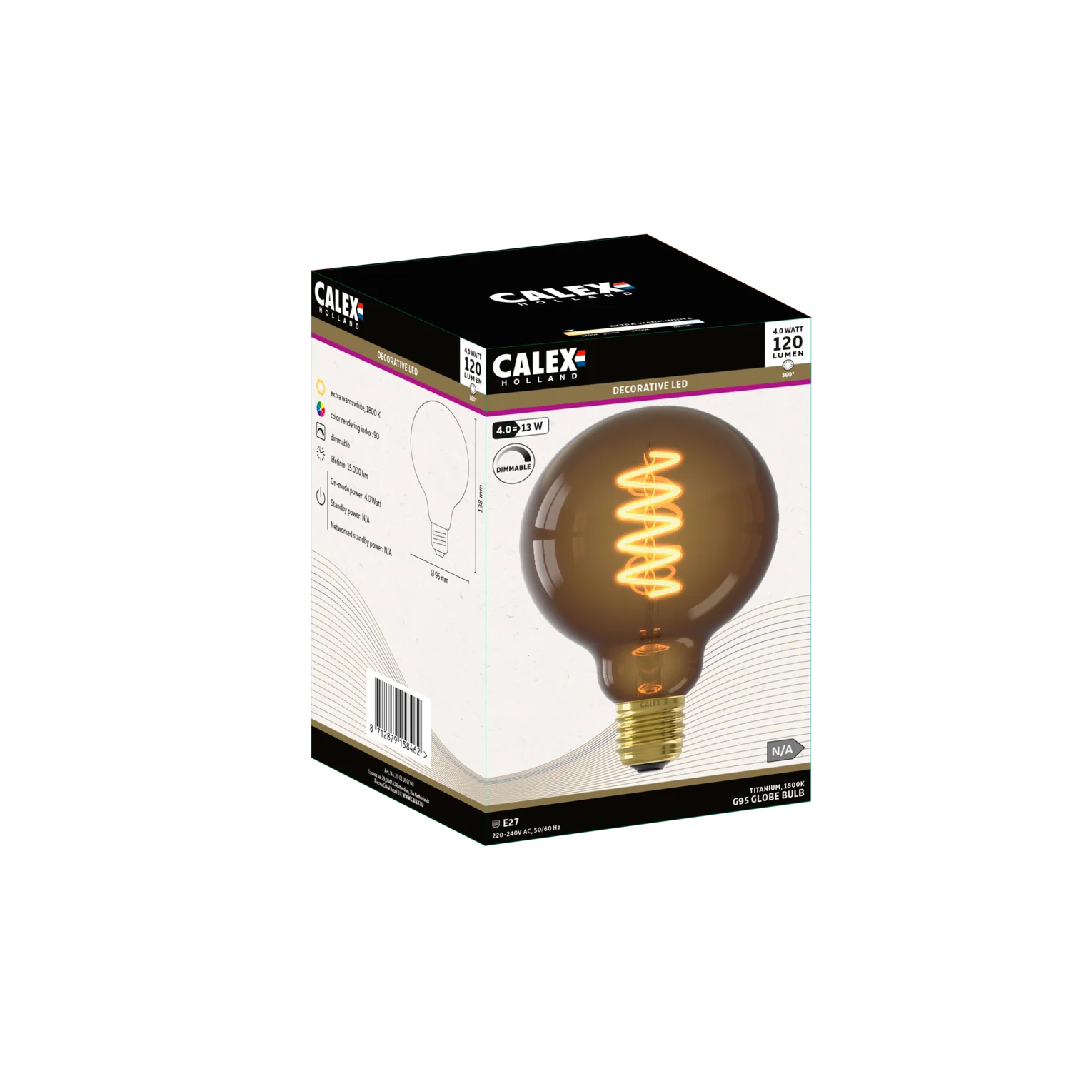 Calex Spiral Filament LED Bulb - E27 - G95 - Natural - Image 3