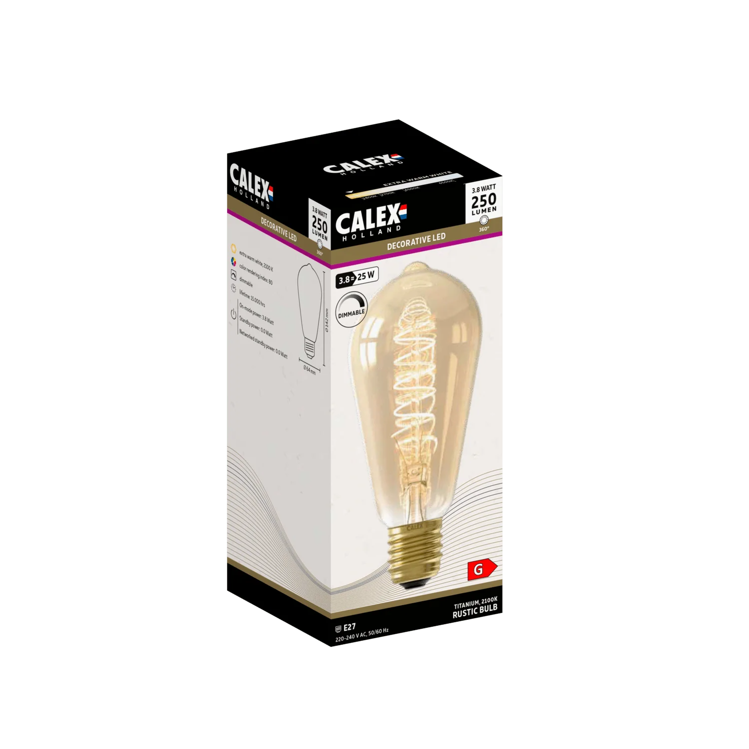 Calex Spiral Filament LED Bulb - E27 - ST64 - Gold - Image 3