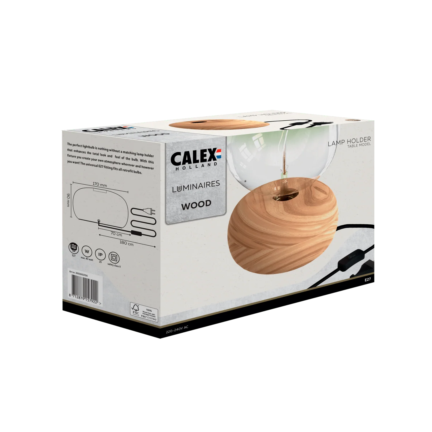 Calex Table Lamp Round - E27 - FSC® Wood - Image 4