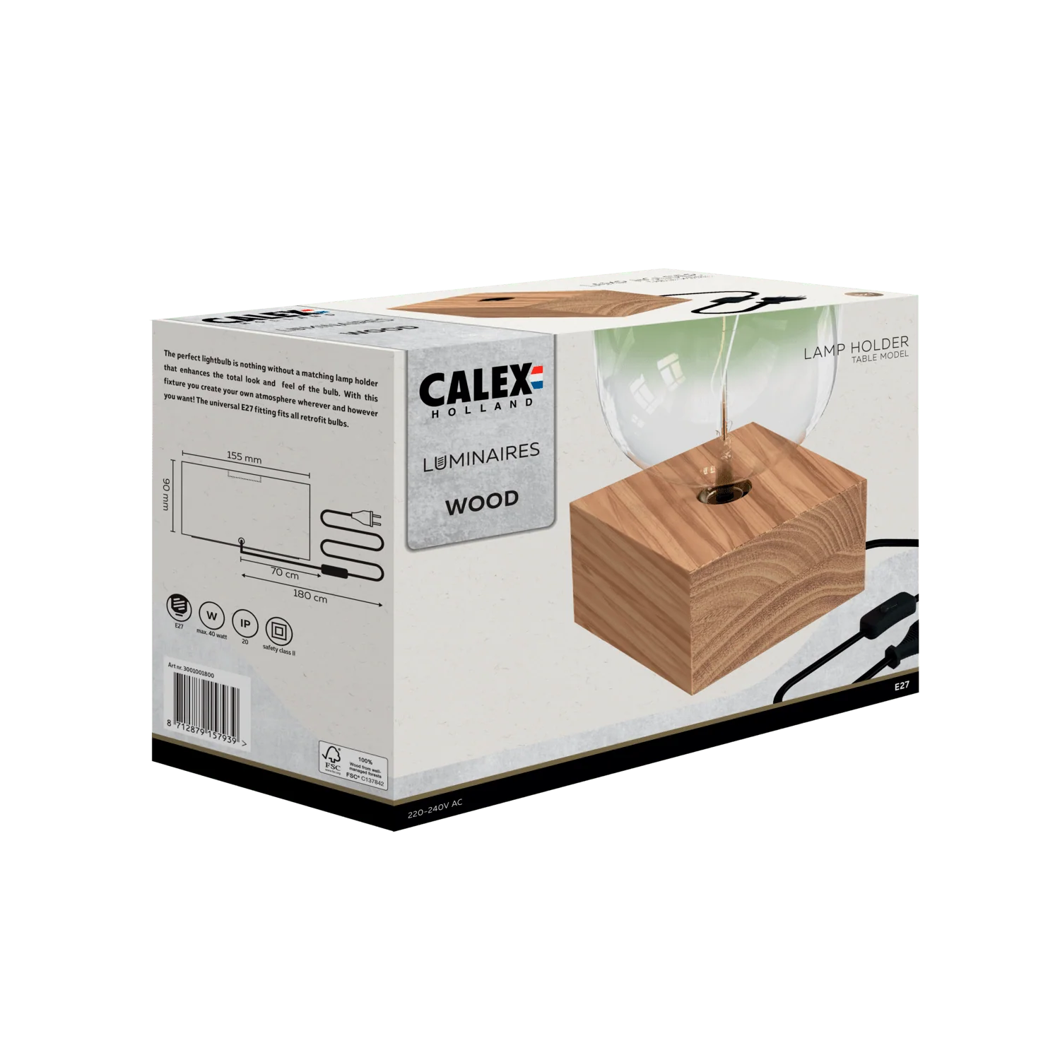 Calex Table Lamp Square - E27 - FSC® Wood - Image 3