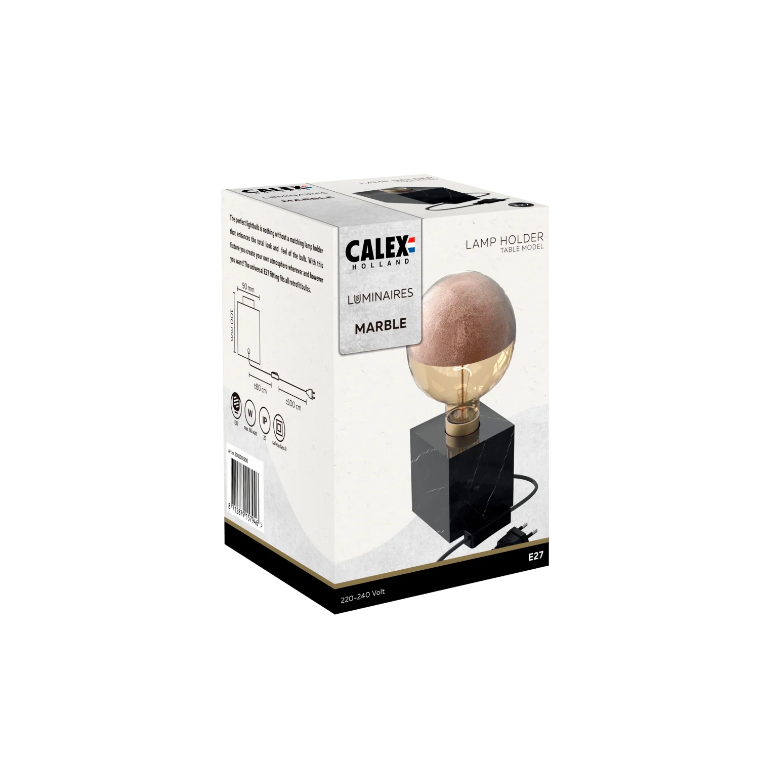 Calex Table Lamp Square - E27 - Marble - Black - Image 3