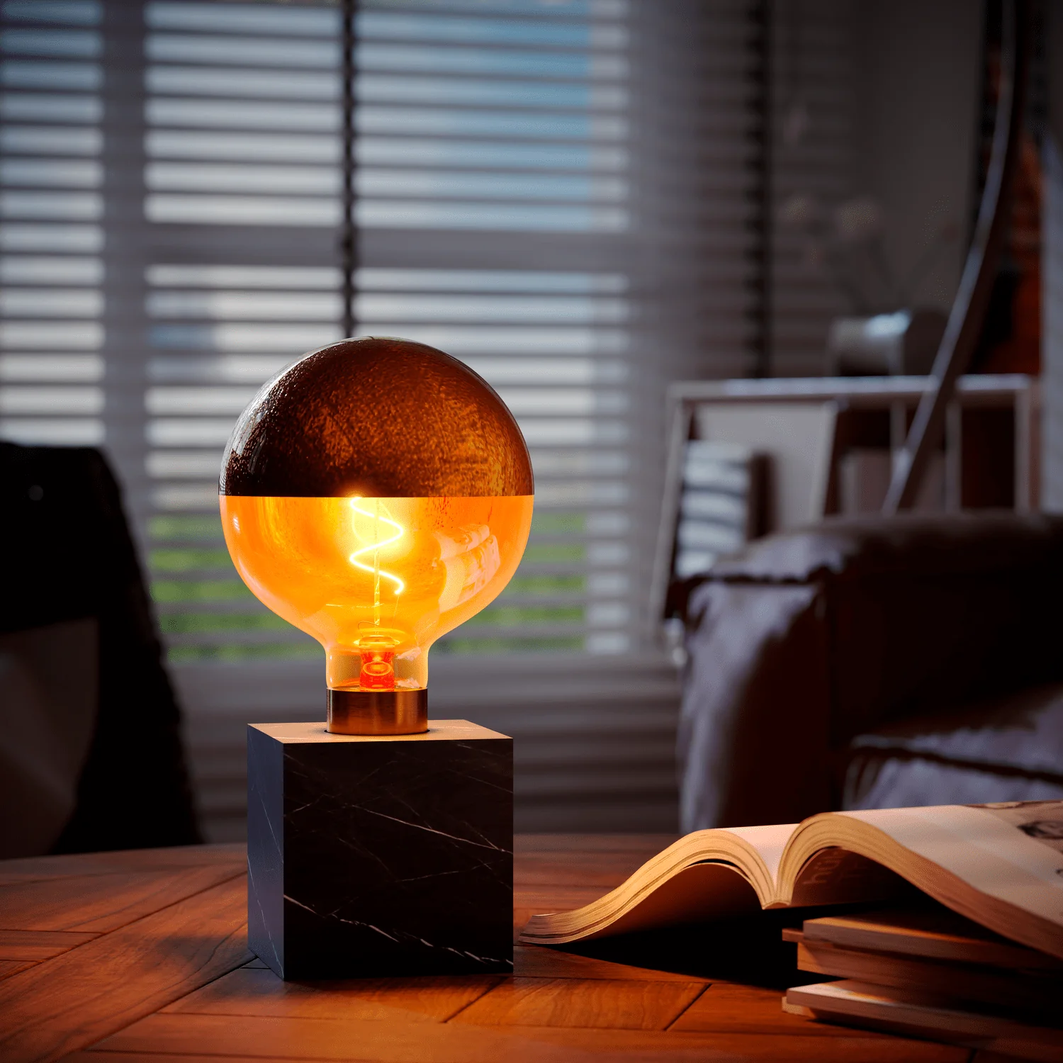 Calex Table Lamp Square - E27 - Marble - Black - Image 4